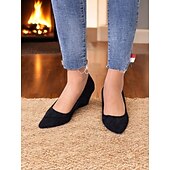 abordables Block Heels-escarpins compensés à bout pointu en faux suède noir pour femmes - chaussures élégantes et confortables pour le bureau et les événements formels