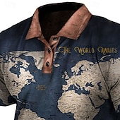 economico Polo vintage da uomo-Per uomo Nautico Polo Maglia da golf Manica Corta Magliette polo Camicie con Colletto Vintage Casual Abbigliamento da vacanza Abbigliamento da barca Abiti da festa Bottoni Stampa 3D Nero Blu Marrone