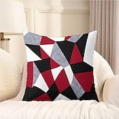 baratos estilo geométrico-Capa de almofada decorativa com padrão argyle 1 peça, capa de almofada quadrada macia, fronha para quarto, sala de estar, sofá, cadeira, preto, cinza, branco, vermelho