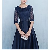 billiga Te Längd-A-linjead klänning brudmodersklänning formell elegant enkel juvelringning ankarlängd té längd satin halvlång ärm med spets rosett/rosetter blomma derby klänning tävlingsdag klänning 2025