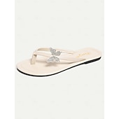 cheap Vacation Sandals-Women&#039;s Brown T-Strap Sandals with Rhinestone Butterfly Decoration - Casual Summer Flip Flops for Beach and Everyday Wear