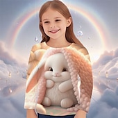 billiga Flickans 3D-djur-Påsk Flickor 3D Grafisk Djur Kanin T-shirt Långärmad Vår Höst Mode Grundläggande Barn 4-12 år Rund hals Utomhus Ledigt Dagligen Normal