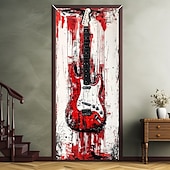 tanie Okładki drzwi-dekoracje drzwiowe osłony drzwi gitara miłośnik muzyki gobelin drzwiowy dekoracja zasłony drzwiowej tło baner drzwiowy wewnętrzny/zewnętrzny na drzwi wejściowe dom wiejski