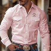 economico camicie western da uomo-Per uomo Mucca Con lettere stampate Camicia occidentale Camicia con bottoni Giacca da camicia Manica lunga Moda Casual Esterno Abbigliamento di strada Primavera Autunno Collo ripiegabile camicie con