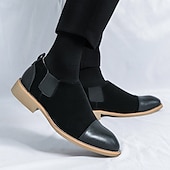 cheap Semi-Formal-Men&#039;s Tan Chelsea Boots with Faux Leather and Suede Upper – Slip-On Elastic Design, Casual and Comfortable for Daily Wear or Semi-Formal Occasions