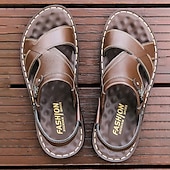 preiswerte Lässige Sandalen-Braune Sandalen aus Kunstleder für Herren – offene Zehenpartie mit überkreuzten Riemen und verstellbarem Riemen an der Rückseite für bequemen, lässigen Sommerlook