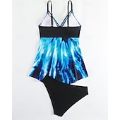 abordables Maillots une pièce et tankinis-Femme Tankini Maillot De Bain Deux Pièces Col en V Maillots de Bain Maillots de Bain Noir / Blanc Blanche Respirable Séchage rapide Poids Léger Sans Manches - Natation Surf Plage Eté Printemps Grande