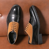 abordables Officiel-chaussures richelieu en similicuir noir et beige pour hommes – chaussures habillées à lacets élégantes avec semelle confortable pour les occasions professionnelles et décontractées
