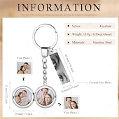 baratos Para mulheres-Chaveiro Personalizado com Pêndulos Redondos e Retangulares - Melhor Presente para Mãe - Aço Inoxidável Gravado com 2 Fotos e Imagem de Olho Presente de Casamento Perfeito para Casais