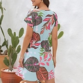 cheap Casual Floral Dresses-Women&#039;s Mini Dress Casual Dress A Line Dress Floral Dress Summer Dress Hawaiian Stylish Casual Vacation Daily Date Regular Fit Floral Short Sleeve V Neck Pink Red Blue Green Summer