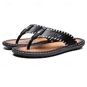 abordables Sandalias de vestir-Chanclas vintage de piel sintética marrón para hombre: sandalias de verano con punta abierta hechas a mano con suela antideslizante para playa, viajes y uso informal