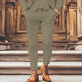 cheap Slim-Men&#039;s Graduation Dress Pants Trousers Chinos Buttons Pocket Solid Color Comfort Formal Party Work Fashion Classic Style Light Khaki Green Micro-elastic
