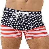 billiga simshorts för män-Herr Badshorts Badkläder Underdelar Snörning Simmning Surfing Strand Vattensport Tryckt Landsflagga Sommar Vår