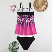 abordables Maillots une pièce et tankinis-Femme Tankini Maillot De Bain Deux Pièces Col en V Bretelles Croisées Maillots de Bain Maillots de Bain Orange Vert Respirable Séchage rapide Poids Léger Sans Manches - Natation Surf Plage Et