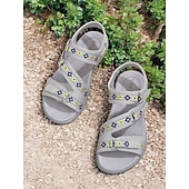abordables Sandales Confort-sandales de sport bleues pour femmes avec sangles réglables et motif géométrique – chaussures de marche d&#039;extérieur confortables pour la randonnée, les voyages et les vêtements décontractés