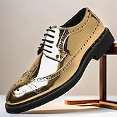 economico Formale-scarpe brogue da uomo in finta pelle verniciata color oro - design classico con lacci a punta per eventi formali, feste e matrimoni