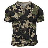 cheap Vintage&amp;Retro-Men&#039;s Camouflage T Shirt Henley Shirt Short Sleeve Designer Retro Vintage Street Casual Daily Summer Spring Army Green Henley Henley T-Shirt