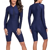 preiswerte One Pieces Rash Guards-Damen Anti UV Shirt Badeanzug Bademode Einfarbig Frontreißverschluss UV-Sonnenschutz Schnelltrocknend Leicht Langarm Bodysuit Badeanzug Surfen Strand Wassersport Sommer