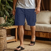 cheap Home-Men&#039;s Cargo Shorts Linen Shorts Summer Shorts Beach Shorts Drawstring Elastic Waist Multi Pocket Plain Comfort Breathable Knee Length Home Daily Beach Fashion Smart Casual White Navy Blue Inelastic