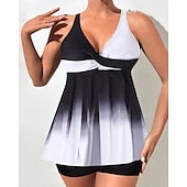abordables Maillots une pièce et tankinis-Femme Tankini Maillot De Bain Deux Pièces Col en V Maillots de Bain Maillots de Bain Noir Blanche Respirable Séchage rapide Poids Léger Sans Manches - Natation Surf Plage Eté Printemps Grande Taille