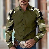 preiswerte Westernhemden für Herren-Herren Tarnfarben Westernhemd Langarm Western Sports Outdoor Frühling Herbst Umlegekragen Knopf hoch Armeegrün Blau Braun Grau
