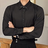 preiswerte Button-Down-Hemden für Herren-Herren Hemd Hemd mit Spearpoint-Kragen Kleidhemd Knopfhemd Einfach Hochzeit Party Schwarz Weiß Langarm Revers Frühling &amp; Herbst Bekleidung