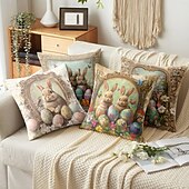 cheap Holiday Cushion Cover-Easter Decorative Toss Pillows Cover 1PC Bunny Eggs Soft Square Couch Cushion Case Pillowcase for Bedroom Livingroom Sofa Chair