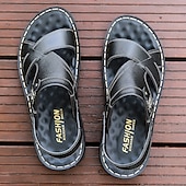 preiswerte Lässige Sandalen-Braune Sandalen aus Kunstleder für Herren – offene Zehenpartie mit überkreuzten Riemen und verstellbarem Riemen an der Rückseite für bequemen, lässigen Sommerlook
