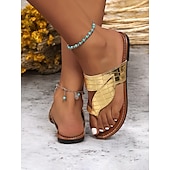 billige Ferietøfler-kvinners gull-krokmønstrede slip-on-sandaler med komfortabel passform – stilig uformelt fottøy for sommer, strand og ferie