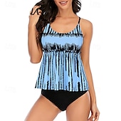abordables Maillots une pièce et tankinis-Femme Tankini Maillot De Bain Deux Pièces Dos Nu Maillots de Bain Floral Maillots de Bain Bleu Ciel Noir Respirable Séchage rapide Poids Léger Sans Manches - Natation Surf Plage Eté Printemps