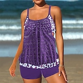 billiga One Pieces &amp; Tankinis-Dam Tankini Tvådelad baddräkt Spets Badkläder Badkläder Svart Rodnande Rosa Andningsfunktion Snabb tork Lättvikt Ärmlös - Simmning Surfing Strand Sommar Vår Plusstorlekar