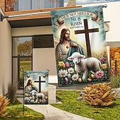 abordables Banderas de Jardín, Banner-Bandera de Jardín 12x18 Pulgadas Decoraciones al Aire Libre Bienvenida Bandera de Jardín Patio Bandera Cruz Jesús Bandera de Jardín Doble Cara Banderas al Aire Libre 1pc