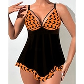 abordables Maillots une pièce et tankinis-Femme Tankini Maillot De Bain Deux Pièces Col en V Maillots de Bain Maillots de Bain Noir / Blanc Blanche Respirable Séchage rapide Poids Léger Sans Manches - Natation Surf Plage Eté Printemps Grande