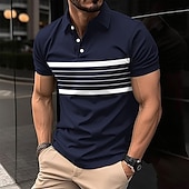 halpa Miesten klassinen poolopaita-Miesten Polo Business Polo liiketoiminta Kausaliteetti Kauluskäänne Classic Lyhythihainen Väripalikka Raita Napit Kesä 봄 &amp; Syksy Musta Rubiini Laivaston sininen Ruskea Khaki Polo
