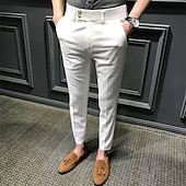 baratos Magro-Homens Graduação Social Calças chinês Botões Bolsos Tecido Conforto Formal Festa Trabalho Moda Estilo Clássico Preto Branco Micro-Elástica