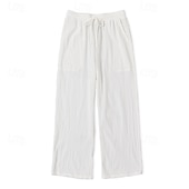 お買い得  クラシック-Ouku メンズ パンツ サマーパンツ バギーパンツ ビーチパンツ カジュアルパンツ ドローストリング フロントポケット ストレートレッグ 無地 快適 ソフト フルレングス ヨガ ホリデー ビーチ ファッション ハワイアン ブラック ホワイト