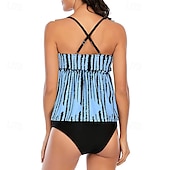 abordables Maillots une pièce et tankinis-Femme Tankini Maillot De Bain Deux Pièces Dos Nu Maillots de Bain Floral Maillots de Bain Bleu Ciel Noir Respirable Séchage rapide Poids Léger Sans Manches - Natation Surf Plage Eté Printemps