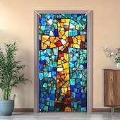 billige Dørdeksler-Dørdekorasjoner Dørtrekk Kors Blekktglass Effekt Dørvev Dørgardin Dekorasjon Bakgrunn Innendørs/Utendørs Dørbanner Framdør Gårdsdrift