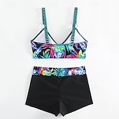 abordables Maillots une pièce et tankinis-Femme Tankini Maillot De Bain Deux Pièces Col en V Dos ouvert Maillots de Bain Maillots de Bain Noir Rose Claire Respirable Séchage rapide Poids Léger Sans Manches - Natation Surf Plage Eté Printemps