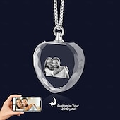 levne Pro ženy-Personalizovaný krystalový náhrdelník s fotografií nejlepší dárek pro mámu – 2D laserem gravírovaný srdcový přívěsek svatební dárek pro manželku nebo přítelkyni maximálně 2 subjekty