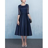 billiga Te Längd-A-linjead klänning brudmodersklänning formell elegant enkel juvelringning ankarlängd té längd satin halvlång ärm med spets rosett/rosetter blomma derby klänning tävlingsdag klänning 2025