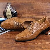 baratos Formal-Homens Oxfords Padrão de crocodilo Pele PU Respirável Confortável Antiderrapante Com Cadarço Castanho Claro Preto Outono Inverno