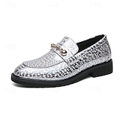 economico Semi-formale-mocassini da uomo in similpelle blu metallizzata con catena dorata decorativa – scarpe slip-on alla moda per occasioni formali e da festa