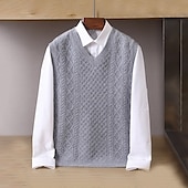 preiswerte Herren Elite Pullover &amp; Cardigans-Herren Pullunder Zopfmuster Stricken V-Ausschnitt Einfarbig V Ausschnitt Strickware Elegant Schule Formell Bekleidung Frühling Herbst Marineblau Hellgrau S M L