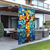 billige Dørdeksler-Dørdekorasjoner Dørtrekk Kors Blekktglass Effekt Dørvev Dørgardin Dekorasjon Bakgrunn Innendørs/Utendørs Dørbanner Framdør Gårdsdrift