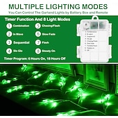 cheap Battery String Lights-St. Patrick&#039;s Day Clover Light String 2M 96 LEDs - Waterproof Battery Powered Decorative Lights with 8-Function Remote Control for Festival, Party and Restaurant Atmosphere 1pc