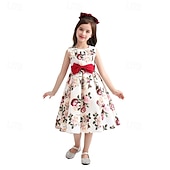 preiswerte Partykleider-kinderkleidung Mädchen Party Kleid Blumen Ärmellos Leistung Geburtstag Krawattenknoten Schön Süß Baumwolle Knielang abendkleider Schaukelkleid A Linie Kleid Sommer 4 Jahre + Rosa Rote Rosenrot