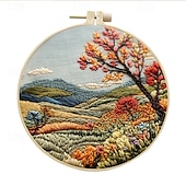cheap Sewing &amp; Knitting &amp; Crochet-Embroidery Kit for Beginners,Cross Stitch Needlepoint Kits for Adults Starter Easy Snowy Mountain Pattern Fabric Hand Crafts,Hoops,Needle,Women DIY Hanging Plants,Sewing Hobby