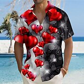 preiswerte Bedruckte Herrenhemden-Valentinstag Herren Herz Liebe Farbverlauf Hemd Knopfhemd Kurzarm Modisch lässig Urlaub Geschenk Festtage Sommer Herbst Umlegekragen 3D-Druck Violett Dunkelrot Blau 1# Rote Helles Schwarz