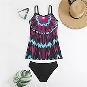 abordables Maillots une pièce et tankinis-Femme Tankini Maillot De Bain Deux Pièces Col en V Maillots de Bain Maillots de Bain Jaune Bleu Roi Respirable Séchage rapide Poids Léger Sans Manches - Natation Surf Plage Eté Printemps Grande Taille